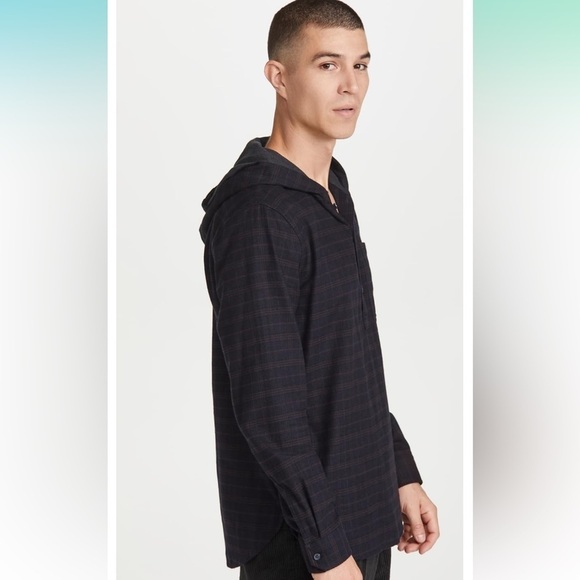 Vince Highway Plaid Hooded Popover Shirt - Size L - Picture 5 of 10